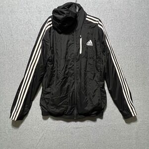 Adidas Men's Black Full Zip Hooded Track Jacket Lightweight Athletic Sportswear